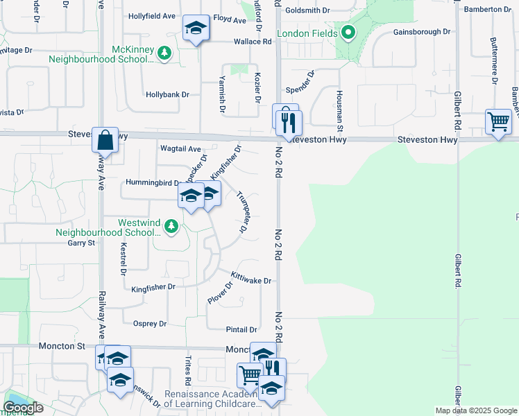 map of restaurants, bars, coffee shops, grocery stores, and more near 5891 Puffin Court in Richmond