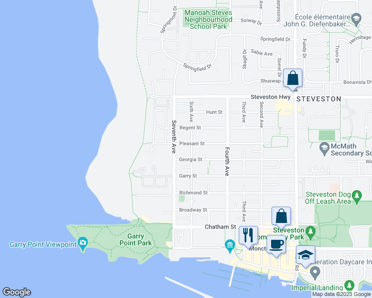 map of restaurants, bars, coffee shops, grocery stores, and more near 3180 Pleasant Street in Richmond