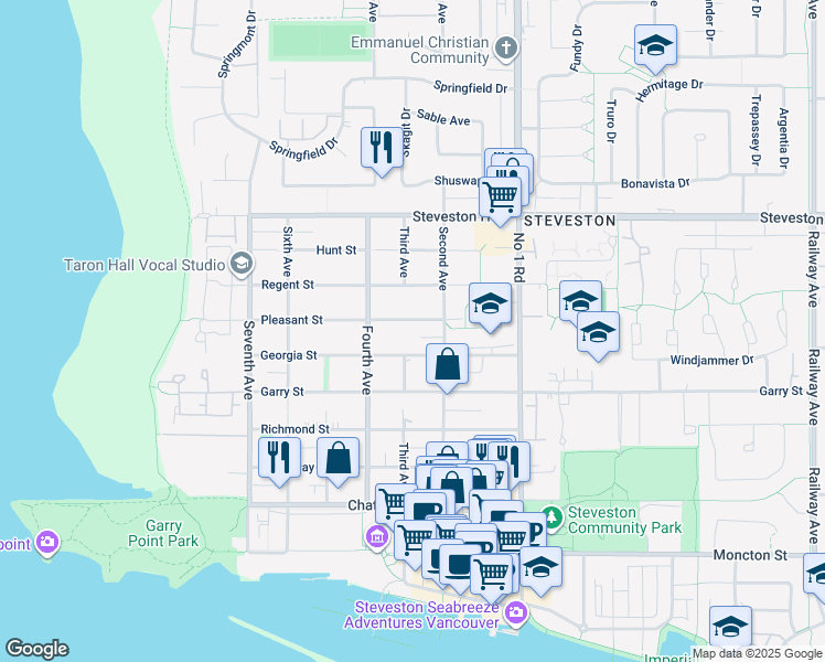 map of restaurants, bars, coffee shops, grocery stores, and more near 3600 Pleasant Street in Richmond