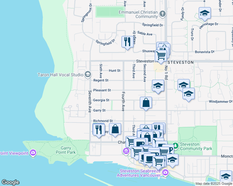 map of restaurants, bars, coffee shops, grocery stores, and more near 3340 Pleasant Street in Richmond