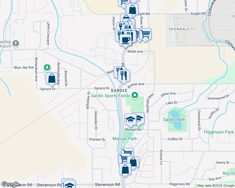 map of restaurants, bars, coffee shops, grocery stores, and more near 7055 Vedder Road in Chilliwack