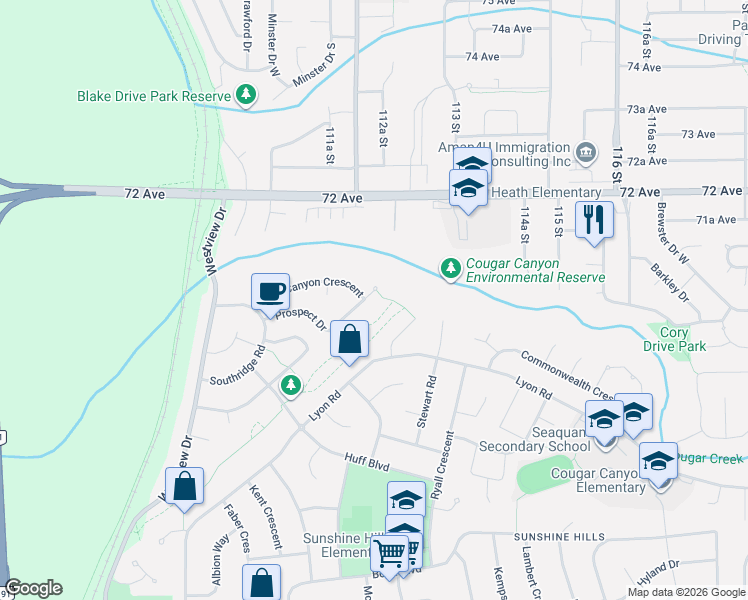 map of restaurants, bars, coffee shops, grocery stores, and more near 11242 Prospect Drive in Delta