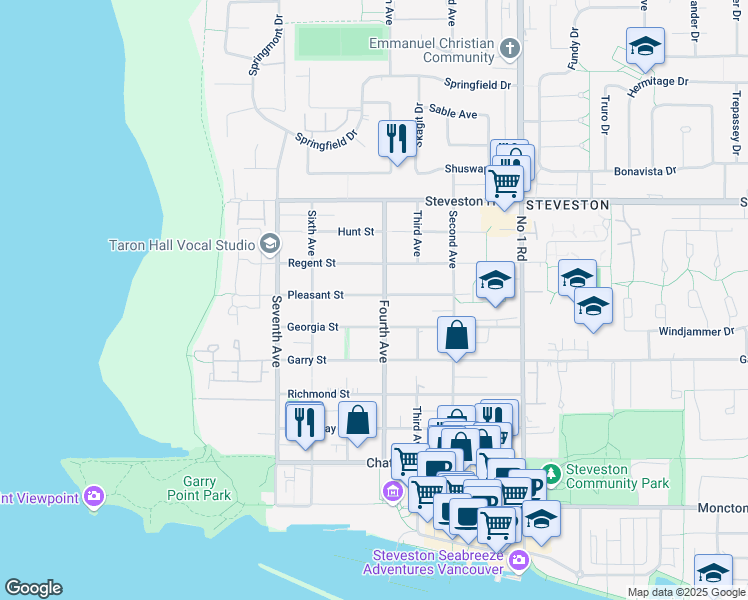 map of restaurants, bars, coffee shops, grocery stores, and more near 3380 Pleasant Street in Richmond