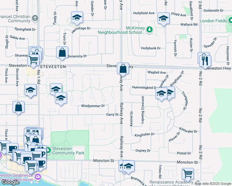 map of restaurants, bars, coffee shops, grocery stores, and more near 11240 Schooner Court in Richmond