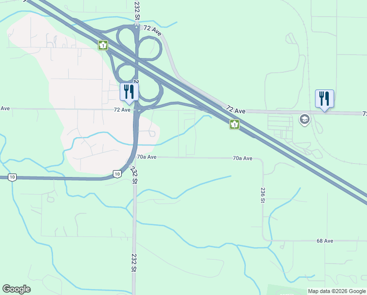 map of restaurants, bars, coffee shops, grocery stores, and more near 23387 70A Avenue in Langley Township