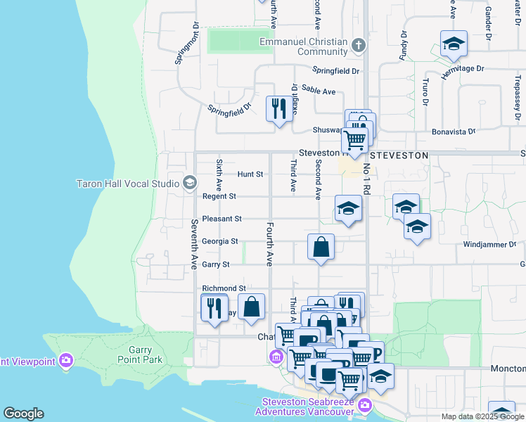 map of restaurants, bars, coffee shops, grocery stores, and more near 11331 Fourth Avenue in Richmond