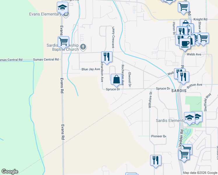 map of restaurants, bars, coffee shops, grocery stores, and more near 45301 Spruce Drive in Chilliwack