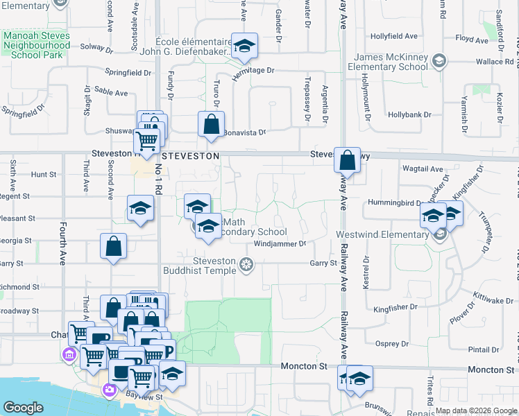map of restaurants, bars, coffee shops, grocery stores, and more near 11320 Merchantman Place in Richmond