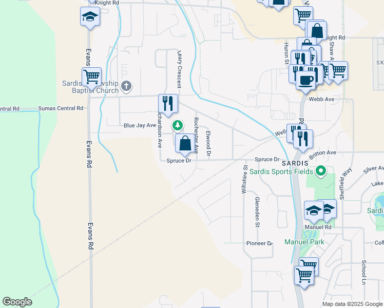 map of restaurants, bars, coffee shops, grocery stores, and more near 7123 Rochester Avenue in Chilliwack