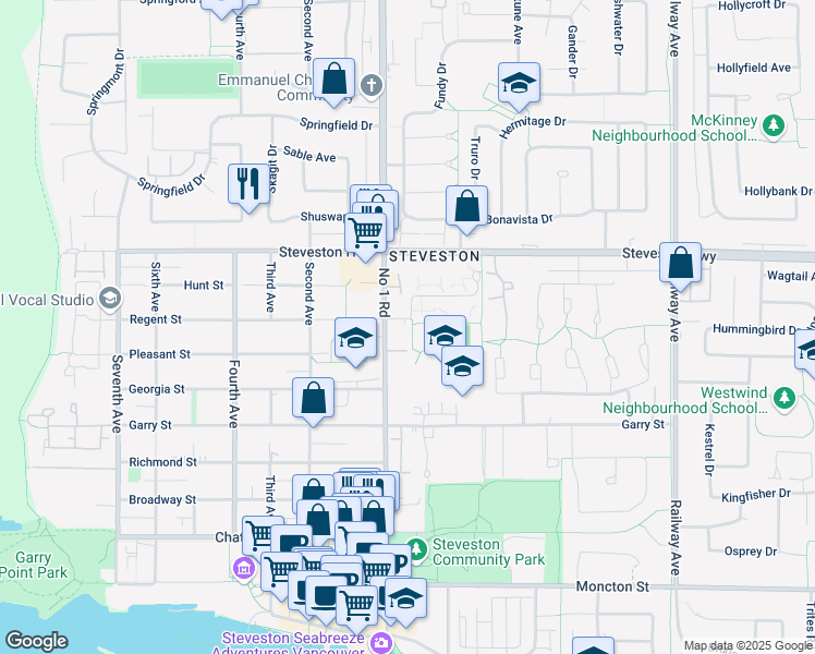 map of restaurants, bars, coffee shops, grocery stores, and more near 4080 Regent Street in Richmond