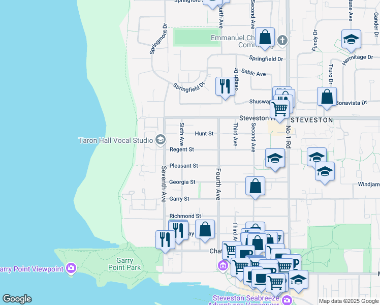 map of restaurants, bars, coffee shops, grocery stores, and more near 3200 Regent Street in Richmond
