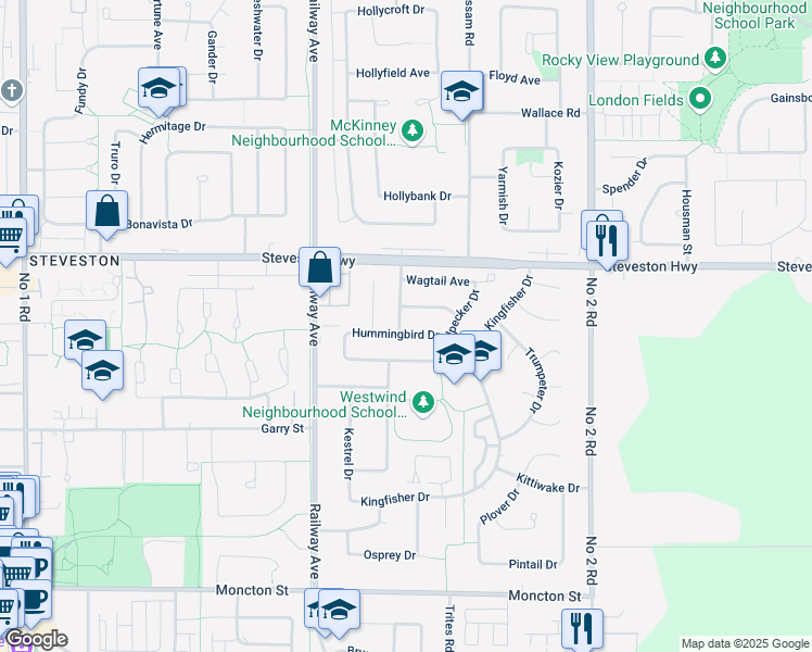 map of restaurants, bars, coffee shops, grocery stores, and more near 11168 Swallow Drive in Richmond