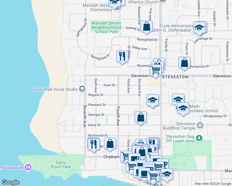 map of restaurants, bars, coffee shops, grocery stores, and more near 11231 Fourth Avenue in Richmond
