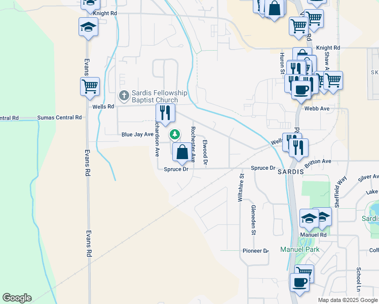 map of restaurants, bars, coffee shops, grocery stores, and more near 7155 Rochester Avenue in Chilliwack