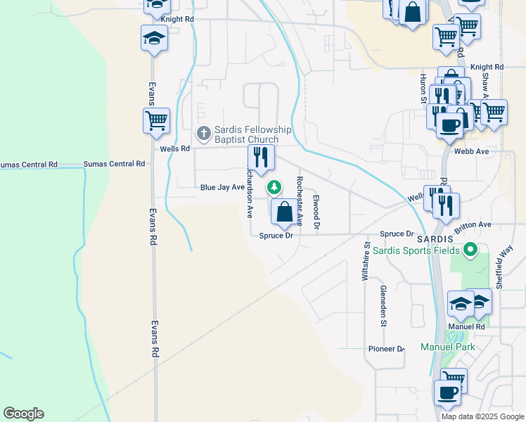 map of restaurants, bars, coffee shops, grocery stores, and more near 7211 Circle Drive in Chilliwack