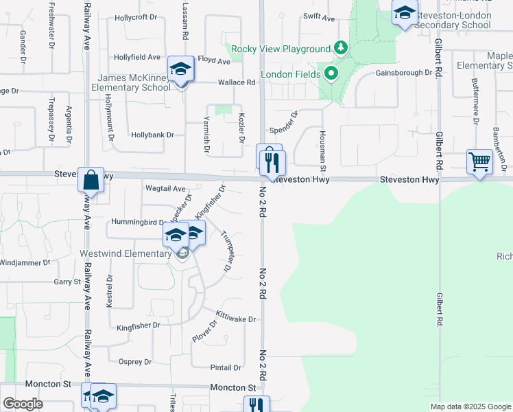 map of restaurants, bars, coffee shops, grocery stores, and more near 11111 Number 2 Road in Richmond