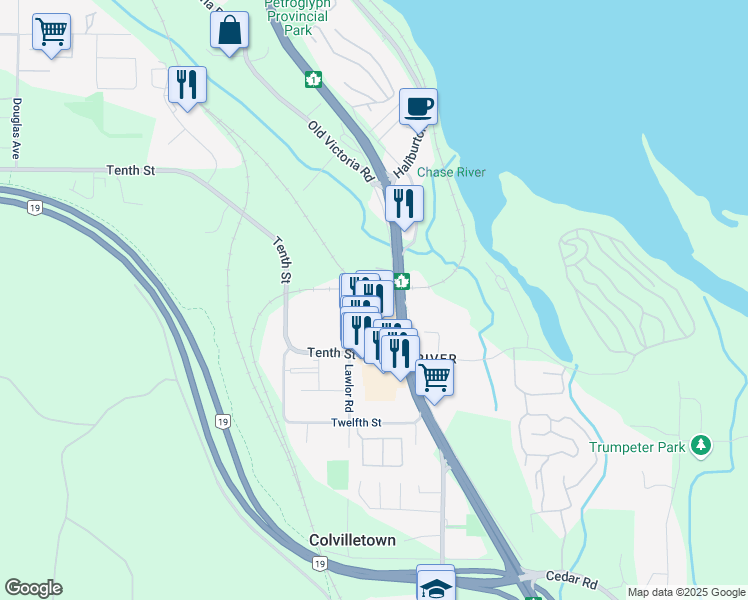 map of restaurants, bars, coffee shops, grocery stores, and more near 1226 Lawlor Road in Nanaimo