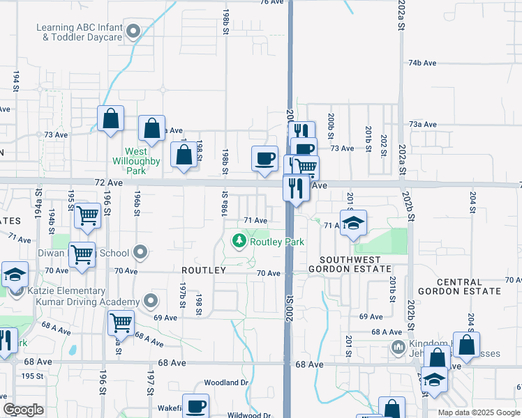 map of restaurants, bars, coffee shops, grocery stores, and more near in Langley