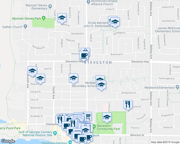 map of restaurants, bars, coffee shops, grocery stores, and more near 4055 Regent Street in Richmond