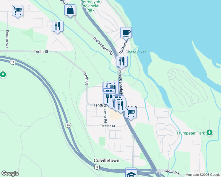 map of restaurants, bars, coffee shops, grocery stores, and more near 1226 Lawlor Road in Nanaimo