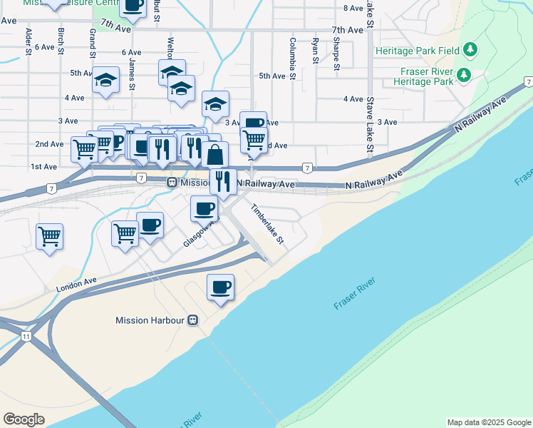 map of restaurants, bars, coffee shops, grocery stores, and more near in Mission
