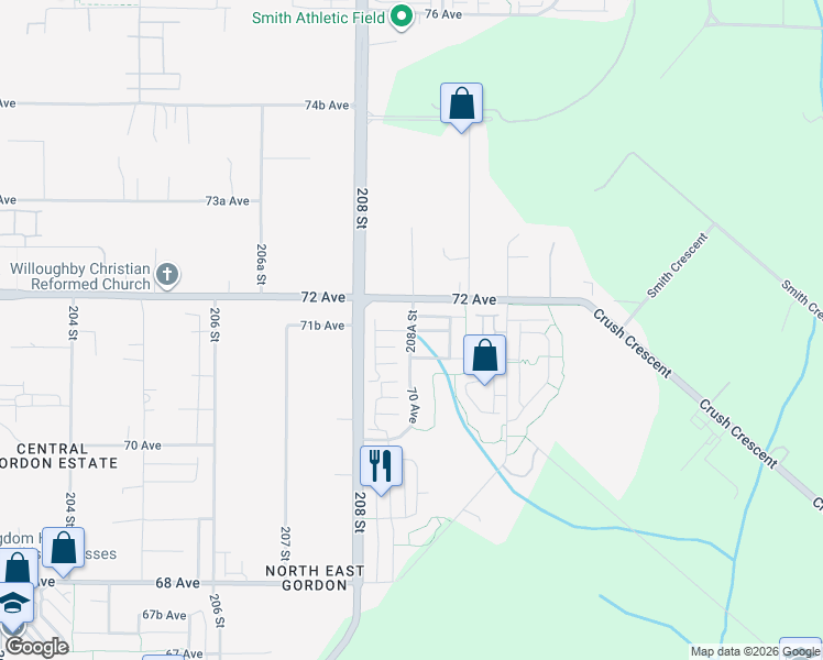 map of restaurants, bars, coffee shops, grocery stores, and more near 19685 71B Avenue in Langley