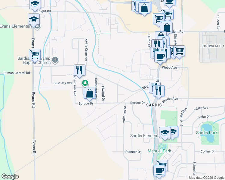 map of restaurants, bars, coffee shops, grocery stores, and more near 7159 Maitland Avenue in Chilliwack