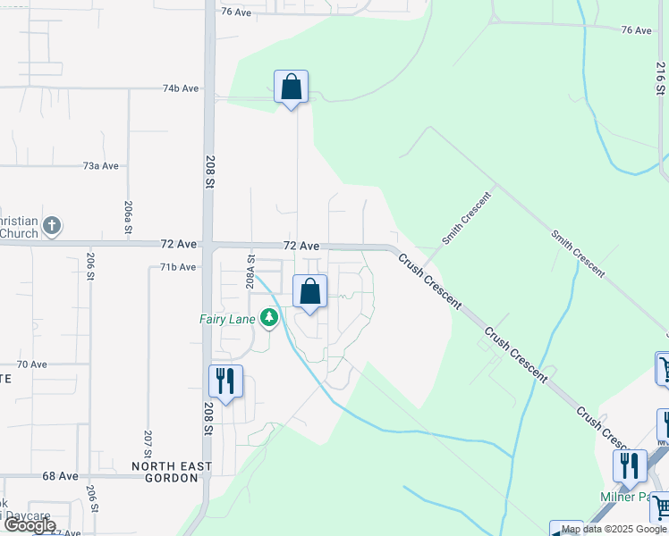 map of restaurants, bars, coffee shops, grocery stores, and more near 7138 210 Street in Langley Township