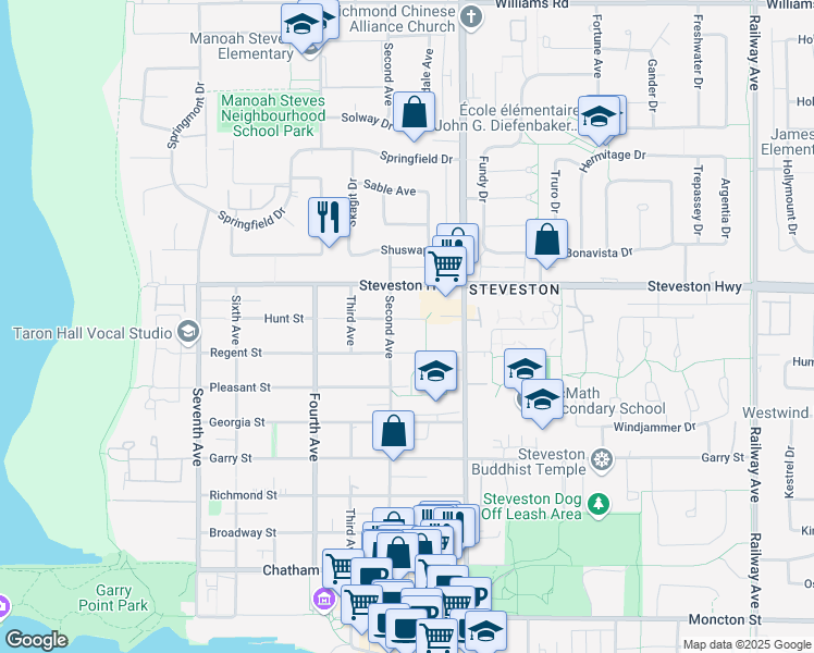 map of restaurants, bars, coffee shops, grocery stores, and more near 3786 Hunt Street in Richmond