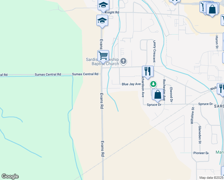 map of restaurants, bars, coffee shops, grocery stores, and more near 7196 Evans Road in Chilliwack