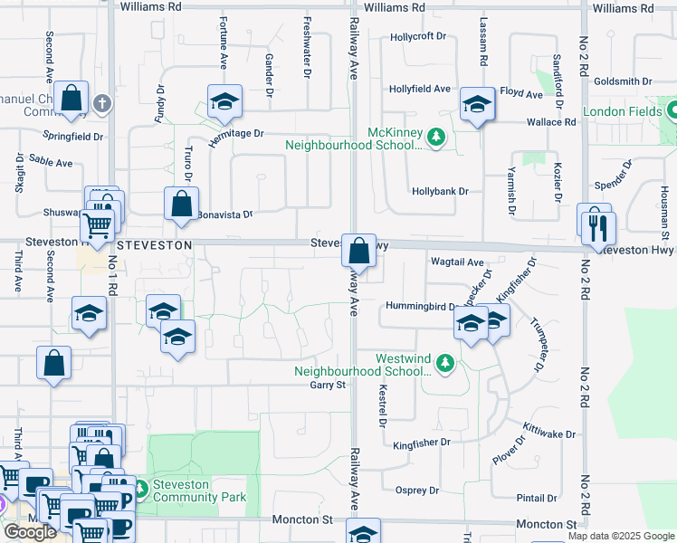 map of restaurants, bars, coffee shops, grocery stores, and more near 4800 Trimaran Drive in Richmond