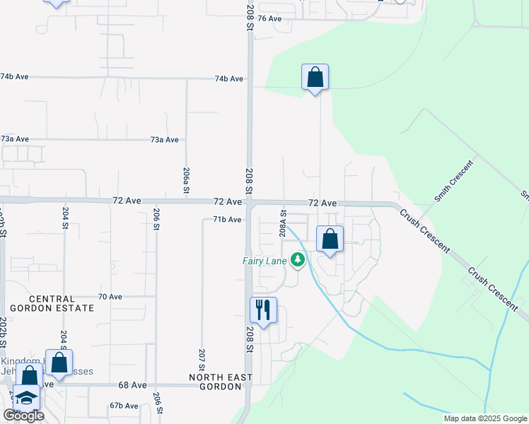 map of restaurants, bars, coffee shops, grocery stores, and more near 7169 208A Street in Langley City