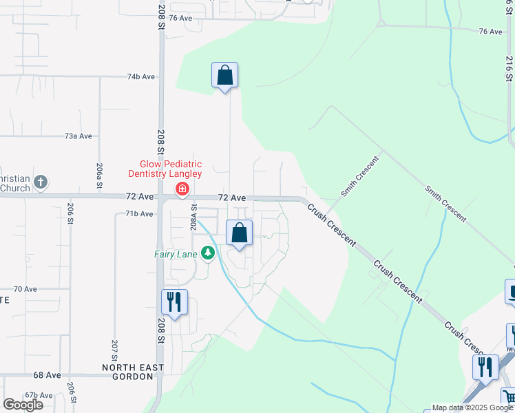 map of restaurants, bars, coffee shops, grocery stores, and more near 21010 72 Avenue in Langley Township