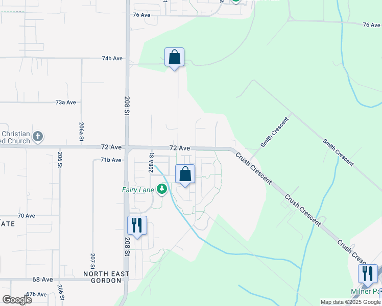 map of restaurants, bars, coffee shops, grocery stores, and more near 7157 210 Street in Langley Township
