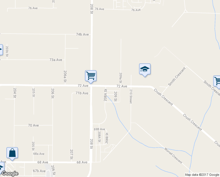 map of restaurants, bars, coffee shops, grocery stores, and more near 20854 72 Avenue in Langley