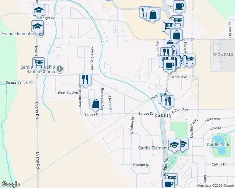 map of restaurants, bars, coffee shops, grocery stores, and more near 7159 Maitland Avenue in Chilliwack