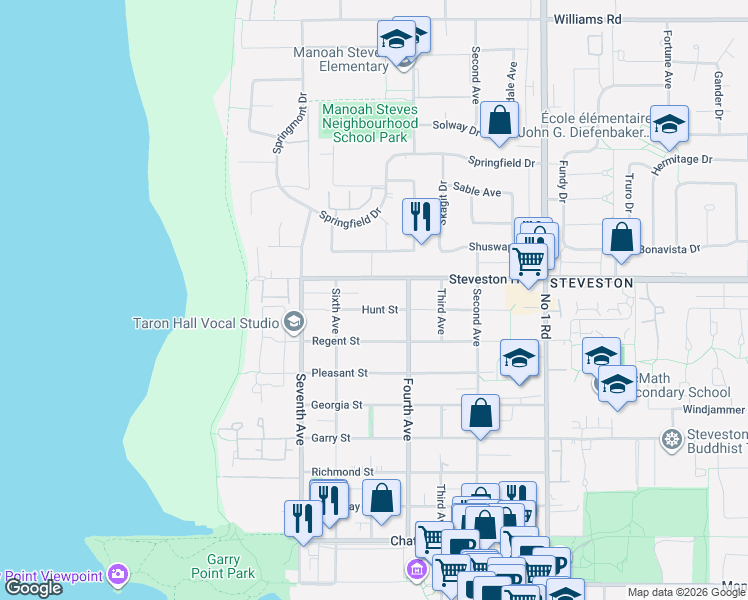 map of restaurants, bars, coffee shops, grocery stores, and more near 3259 Hunt Street in Richmond