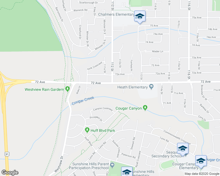 map of restaurants, bars, coffee shops, grocery stores, and more near 6015 112 Street in Delta