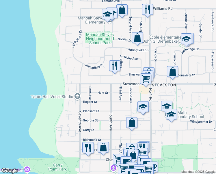 map of restaurants, bars, coffee shops, grocery stores, and more near 11031 Fourth Avenue in Richmond