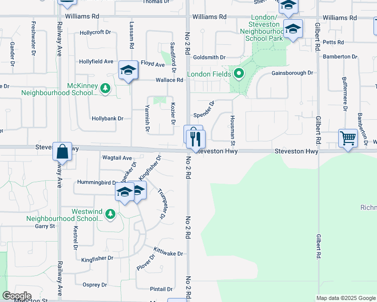 map of restaurants, bars, coffee shops, grocery stores, and more near 10980 No 2 Rd in Richmond