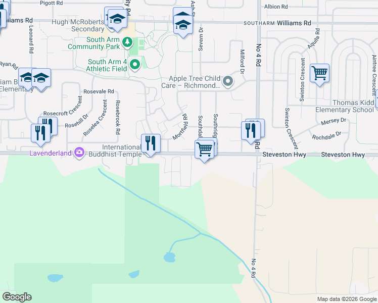 map of restaurants, bars, coffee shops, grocery stores, and more near 9633 Steveston Highway in Richmond