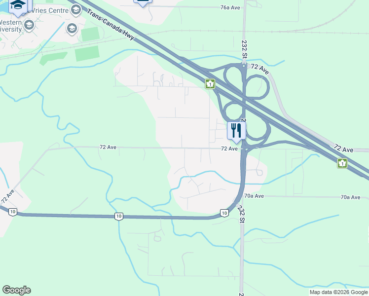 map of restaurants, bars, coffee shops, grocery stores, and more near 72 Avenue in Metro Vancouver