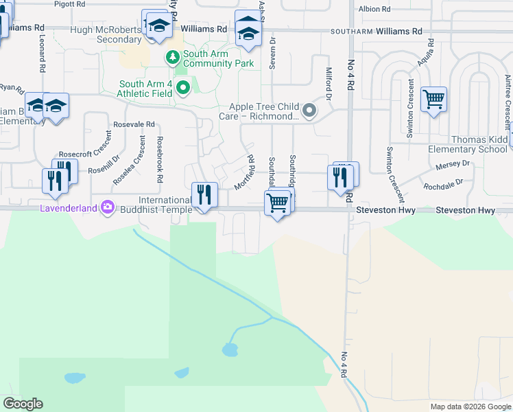 map of restaurants, bars, coffee shops, grocery stores, and more near 9633 Steveston Highway in Richmond