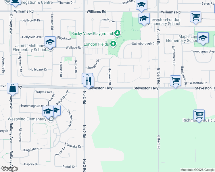 map of restaurants, bars, coffee shops, grocery stores, and more near 10971 Housman Street in Richmond