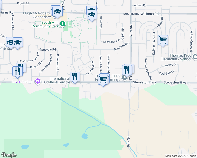 map of restaurants, bars, coffee shops, grocery stores, and more near 10831 Southdale Road in Richmond
