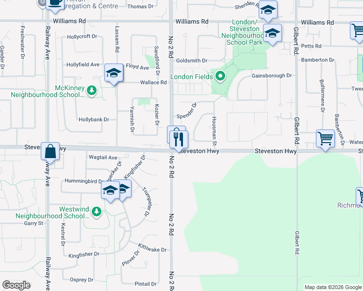 map of restaurants, bars, coffee shops, grocery stores, and more near 10980 Number 2 Road in Richmond