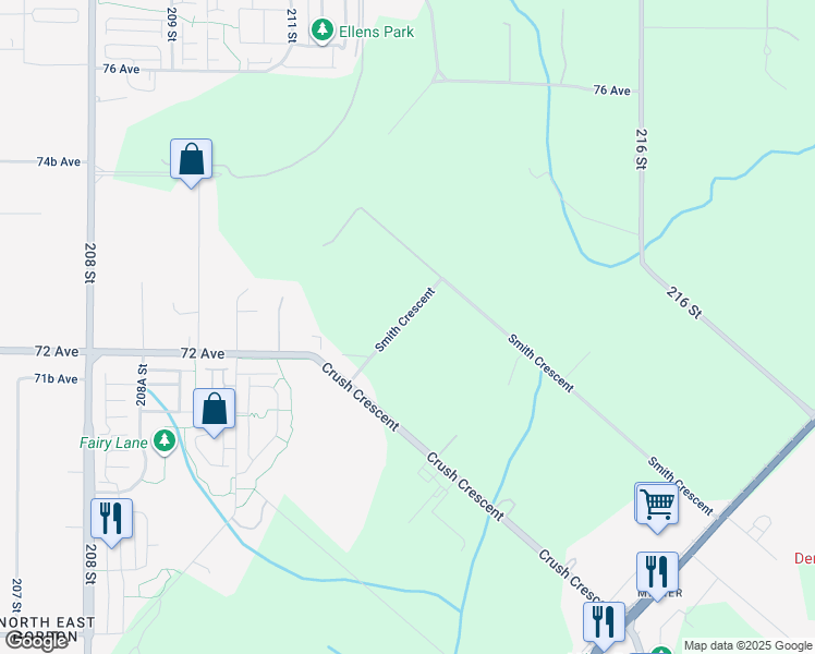 map of restaurants, bars, coffee shops, grocery stores, and more near 7256 Smith Crescent in Langley