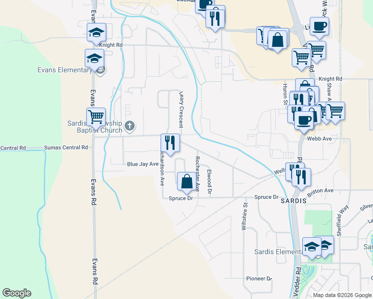 map of restaurants, bars, coffee shops, grocery stores, and more near 45368 Wells Road in Chilliwack
