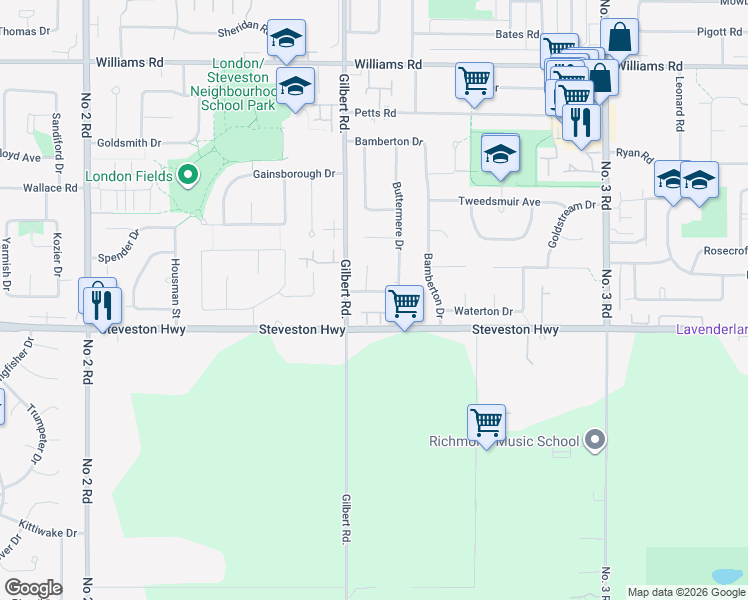 map of restaurants, bars, coffee shops, grocery stores, and more near 7080 Kimberley Drive in Richmond