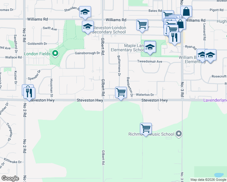 map of restaurants, bars, coffee shops, grocery stores, and more near 7100 Kimberley Drive in Richmond